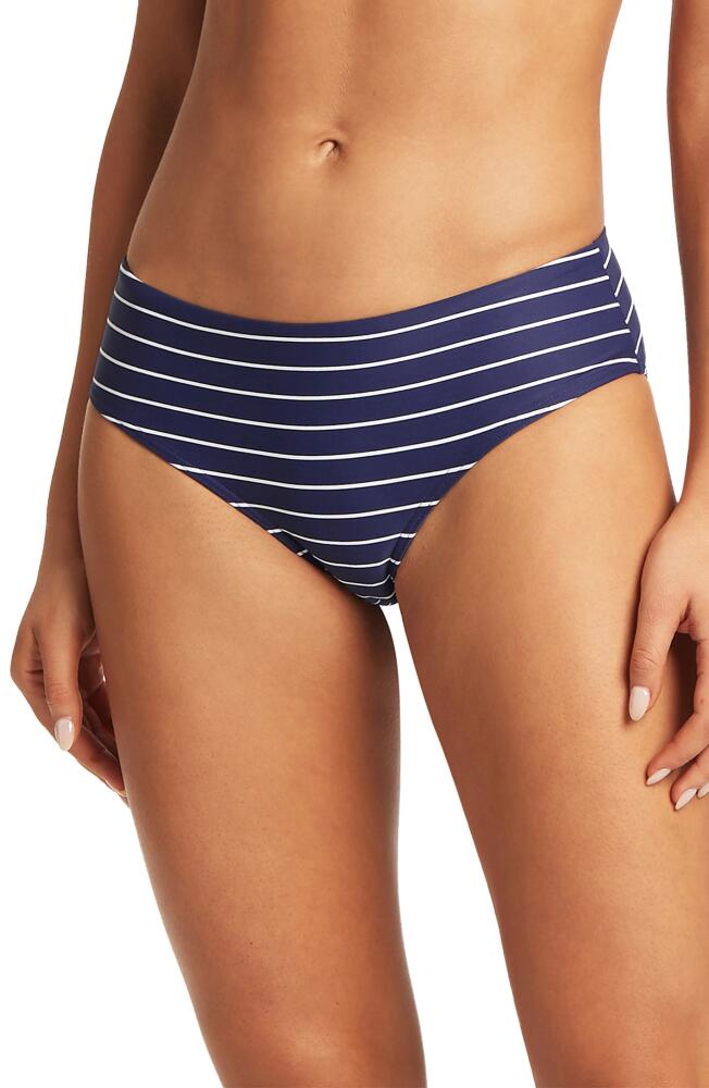 Sea Level Stripe Mid Rise Bikini Bottoms in Navy Cover