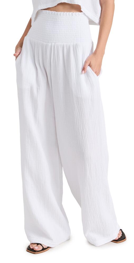 MONROW Gauze Smocked Flare Pants White Cover