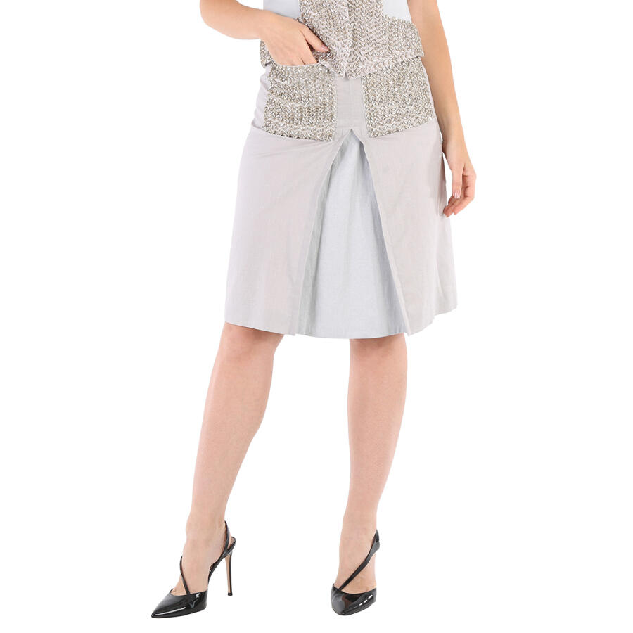 Burberry Ladies Grey Melange Crystal Embroidered Box Pleated Midi Skirt Cover