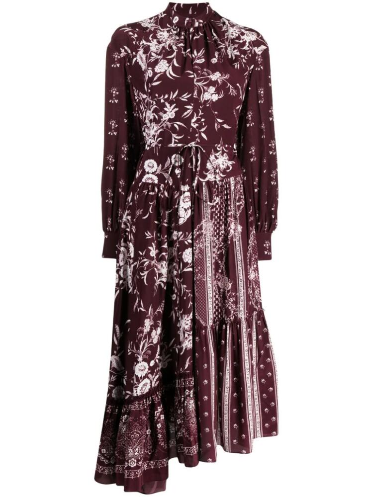 ERDEM motif-print silk midi dress - Red Cover