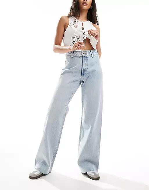 Noisy May high waisted seamless wide leg jeans in light wash-Blue Cover