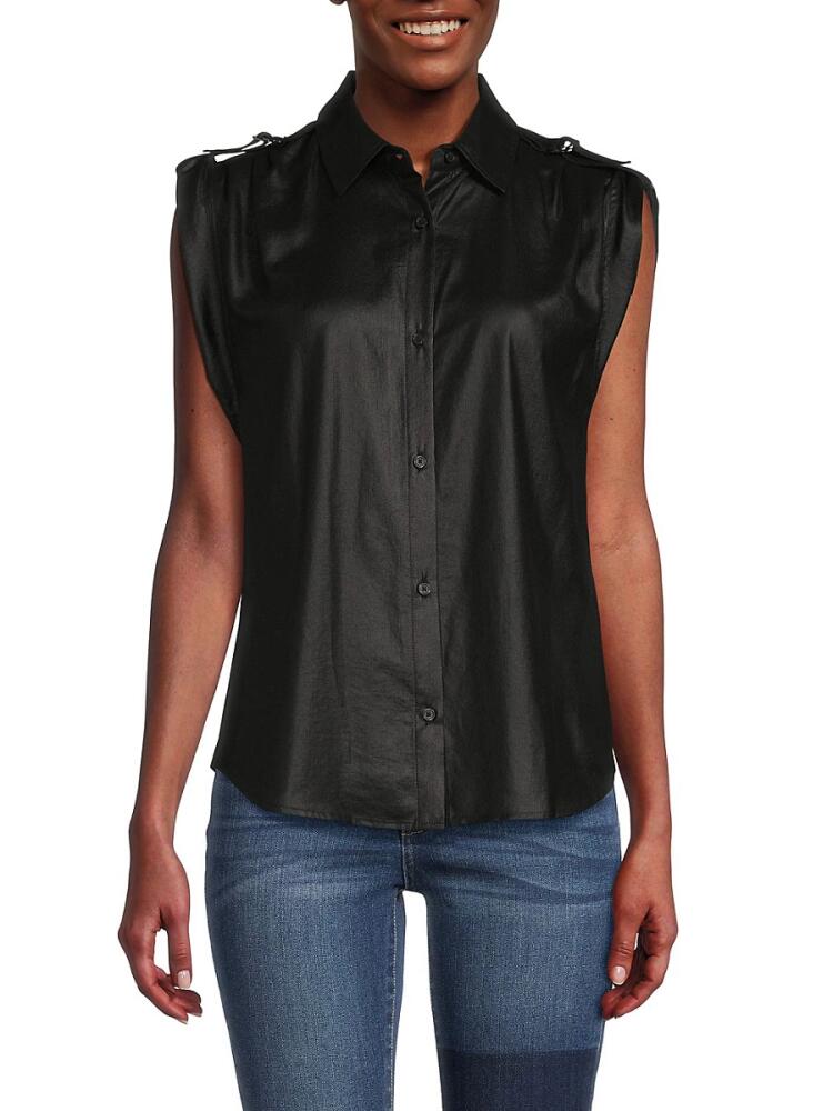 DKNY Women's Roll Tab Sleeve Shirt - Black Cover