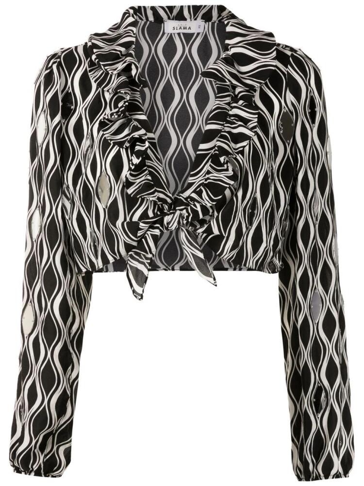 Amir Slama tie-front wave-print blouse - Black Cover