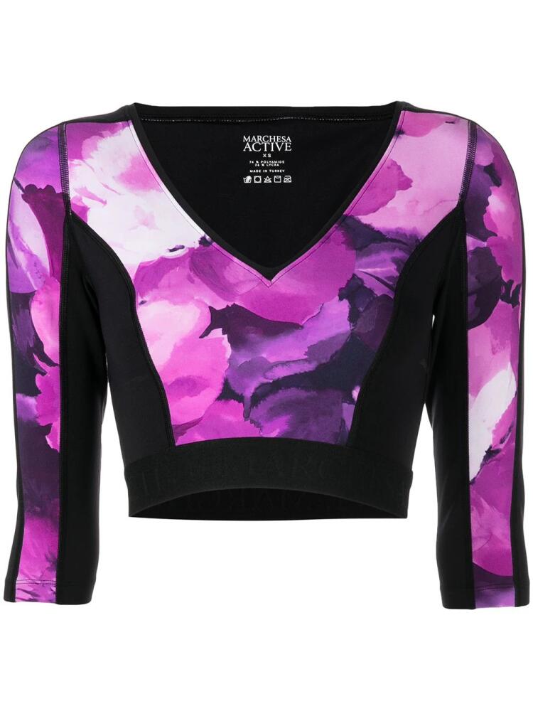 Marchesa abstract-pattern V-neck top - Purple Cover