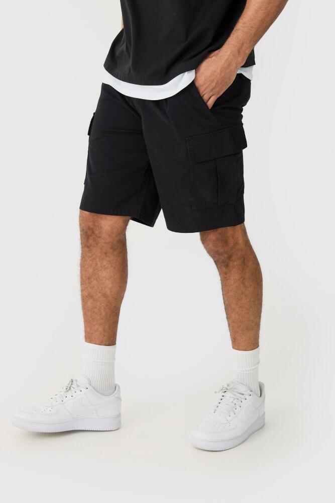 boohoo Mens Elasticated Waist Black Relaxed Fit Cargo Shorts Cover