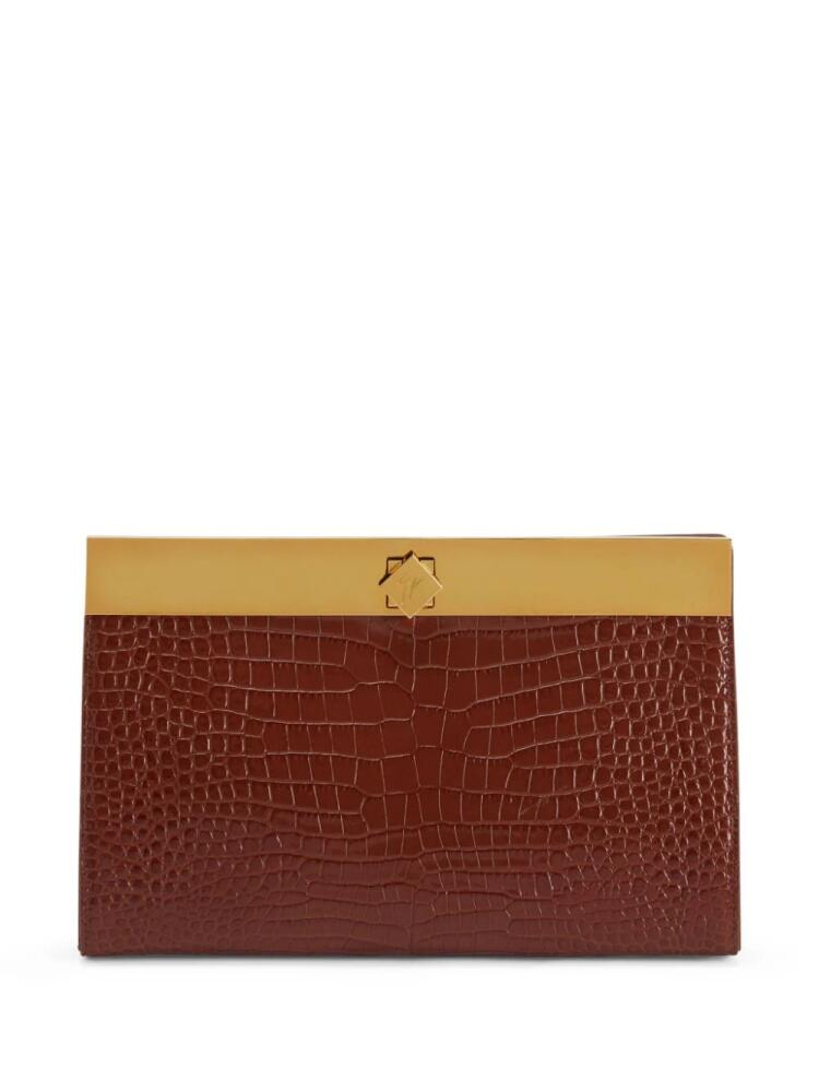 Giuseppe Zanotti Tanaya crocodile-effect clutch bag - Brown Cover