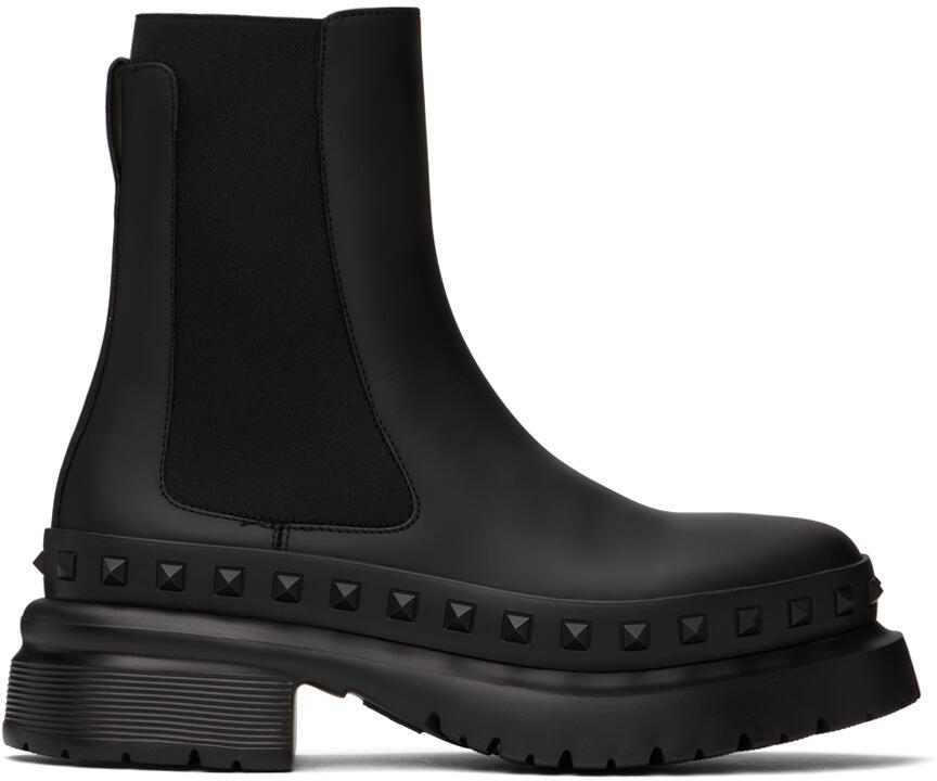 Valentino Garavani Black M-Way Rockstud Chelsea Boots Cover