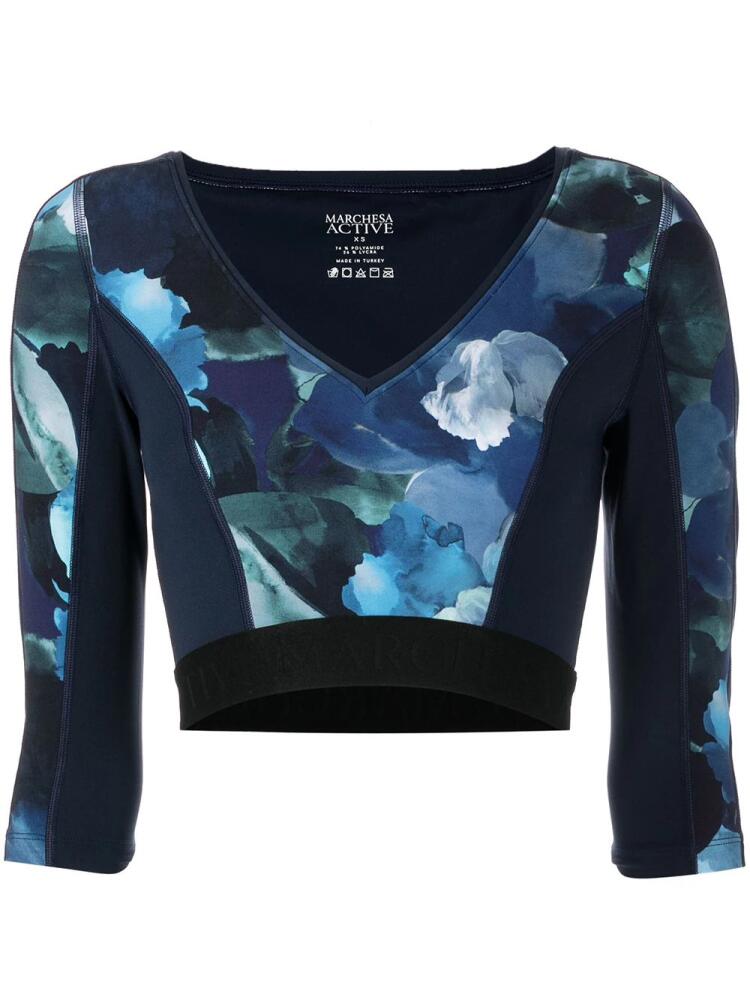 Marchesa abstract-pattern V-neck top - Blue Cover