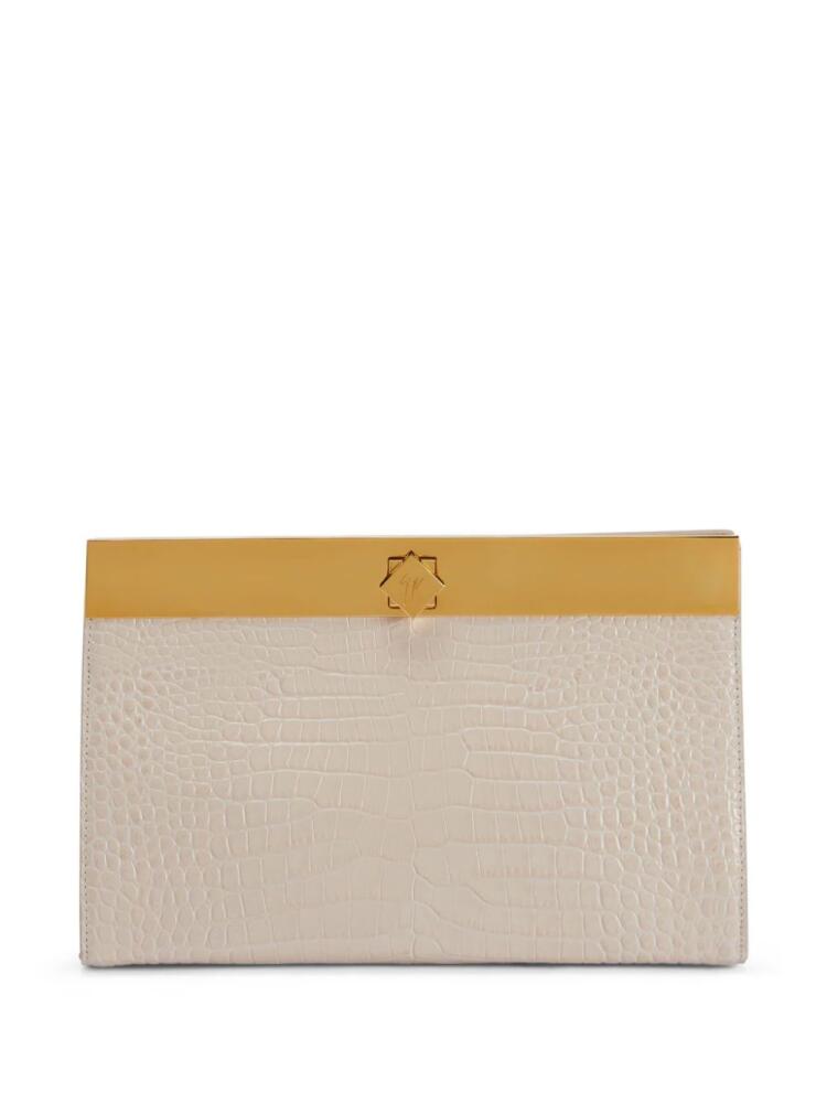 Giuseppe Zanotti Tanaya crocodile-effect clutch bag - Neutrals Cover