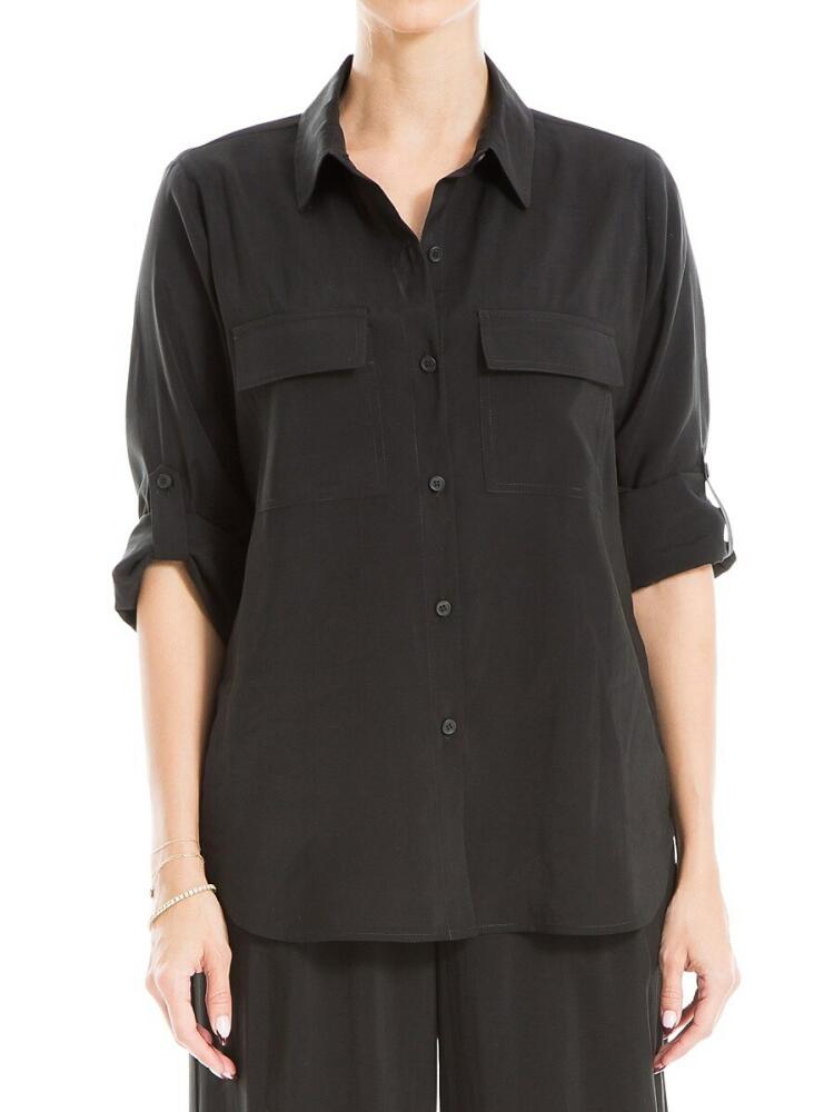 Max Studio Women's Tab Sleeve Shirt - Black Cover