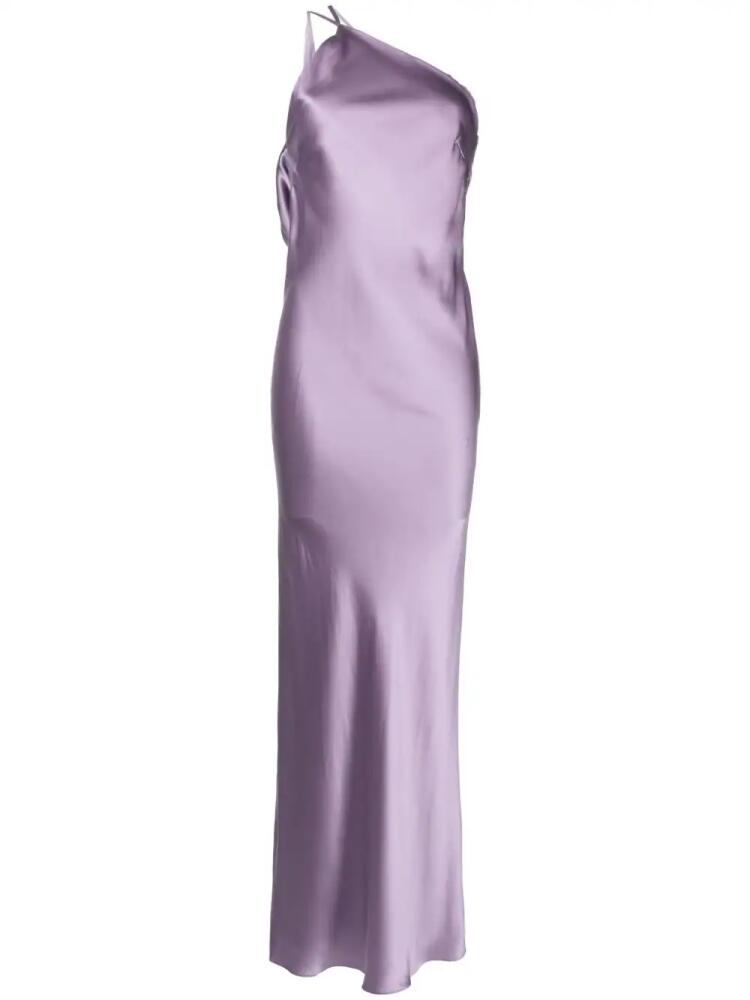 Michelle Mason one-shoulder bias silk gown - Purple Cover