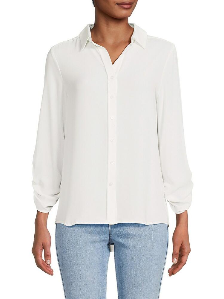 T Tahari Women's Ruched Sleeve Shirt - White Star Cover