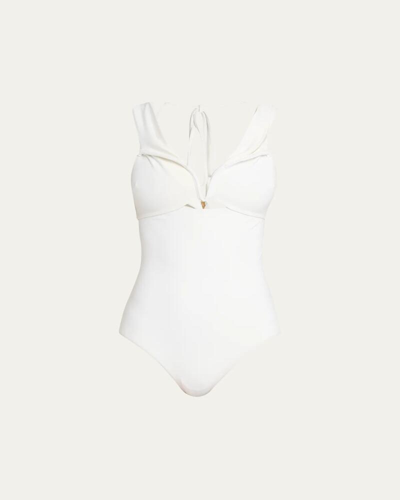 Zimmermann Lexi Off-Shoulder One-Piece Swimsuit Cover