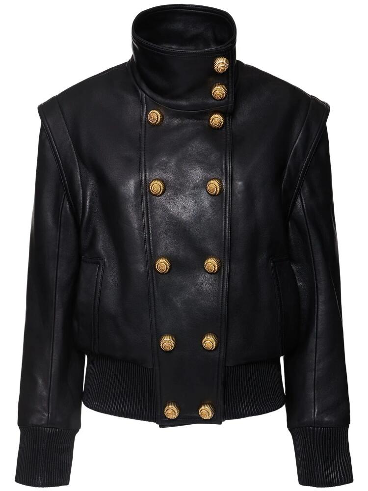 BALMAIN High Collar Leather Bomber Jacket Cover