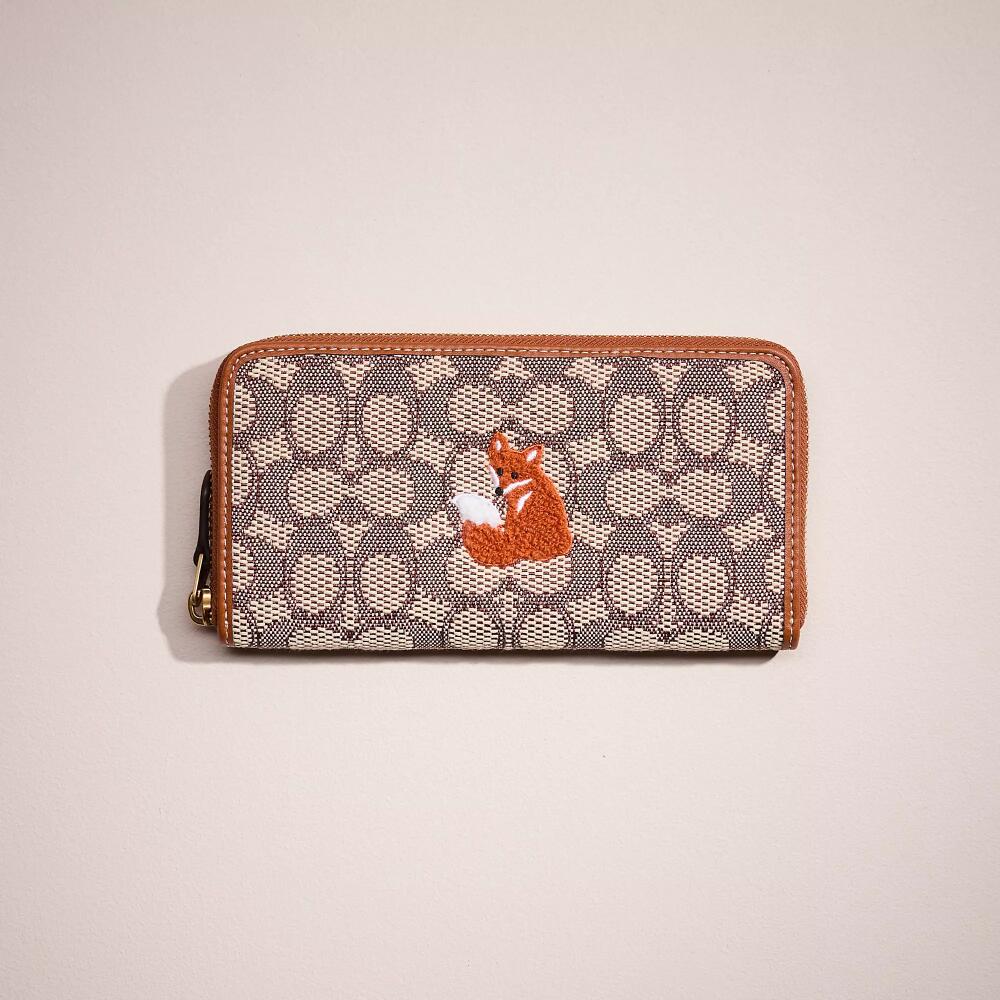 Coach Restored Accordion Zip Wallet In Signature Jacquard With Fox Motif Cover