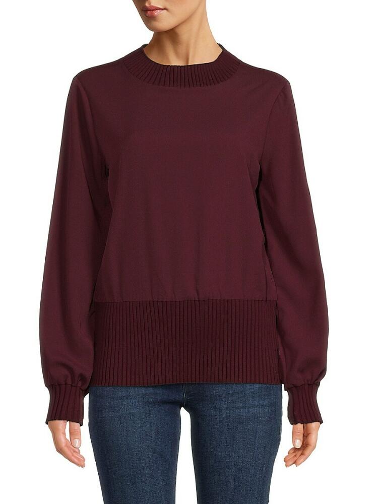 French Connection Women's Mahi Ribbed Trim LIghtweight Sweater - Evening Wine Cover