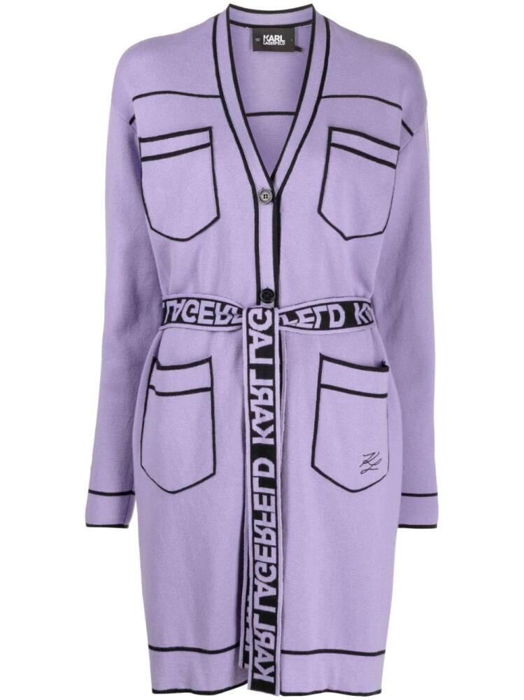 Karl Lagerfeld contrast-trimmed belted cardi-coat - Purple Cover