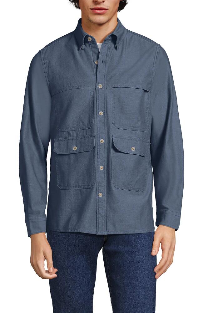 Lands' End Long Sleeve Textured Twill Utility Shirt in Rain Cloud Cover