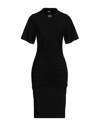 Karl Lagerfeld Ruched T-shirt Dress Woman Midi dress Black Cotton Cover