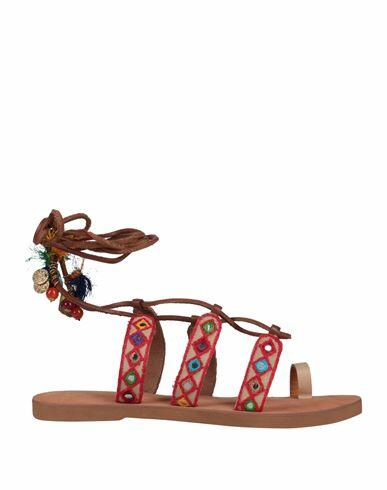 Coral Blue Woman Thong sandal Red Textile fibers, Leather Cover