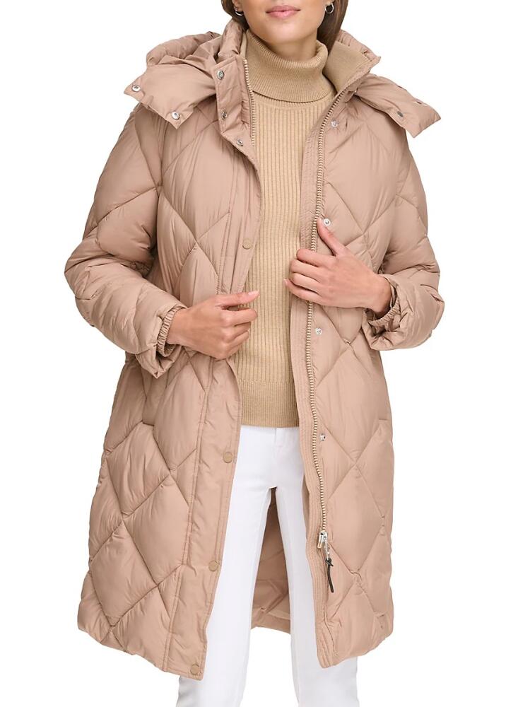 DKNY Women's Diamond Quilted & Hooded Puffer Coat - Camel Cover