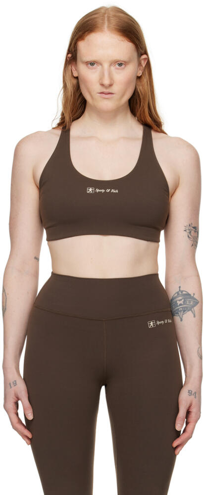 Sporty & Rich Brown Runner Script Sports Bra Cover