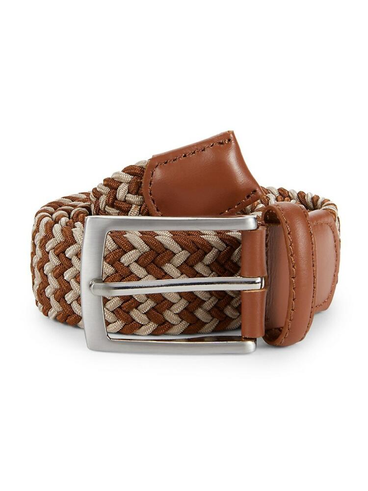 W. Kleinberg Men's Leather Back Woven Belt - Cognac Cover