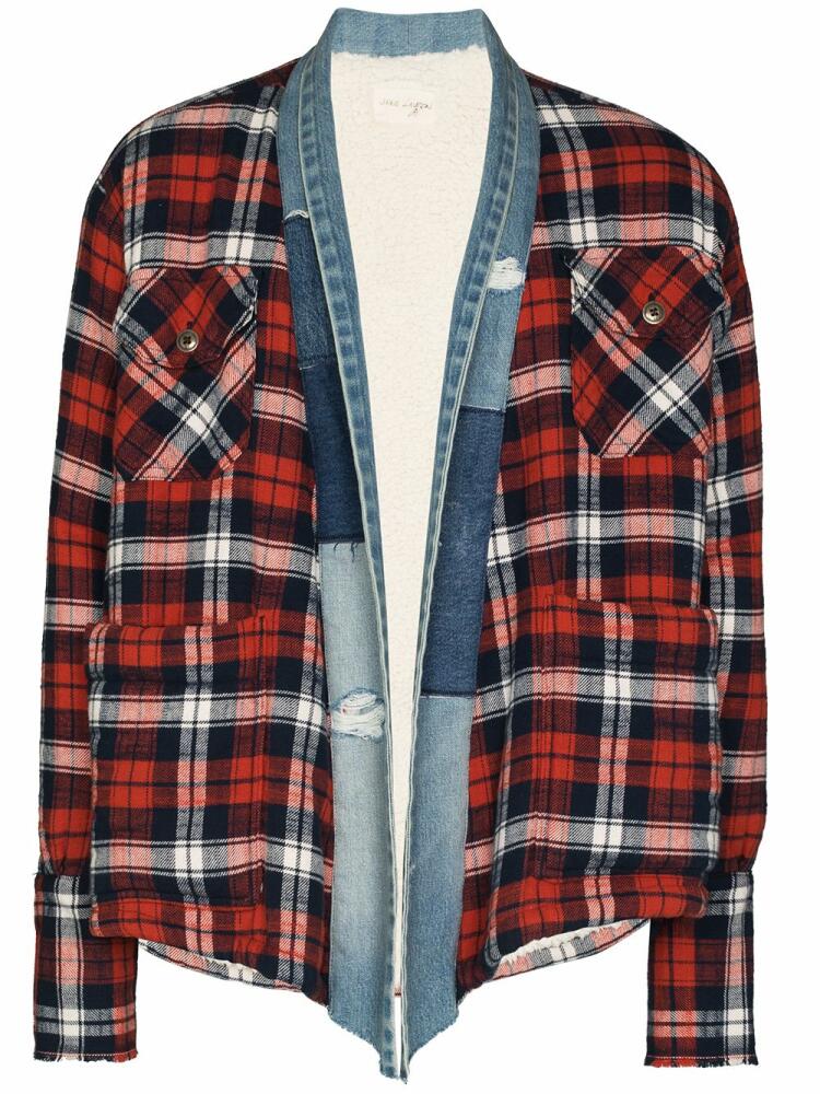 Greg Lauren plaid flannel and denim cardigan - Blue Cover