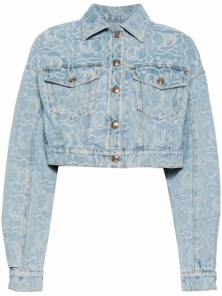 Just Cavalli logo-jacquard cropped denim jacket - Blue Cover