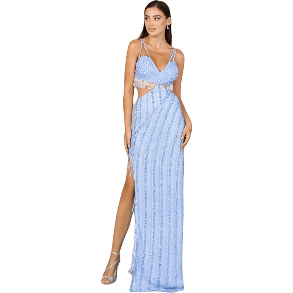 LARA New York Cutout Beaded Gown with Fringes in Periwinkle Cover