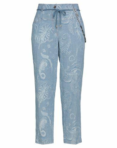 Maison Common Woman Pants Blue Cotton, Linen Cover