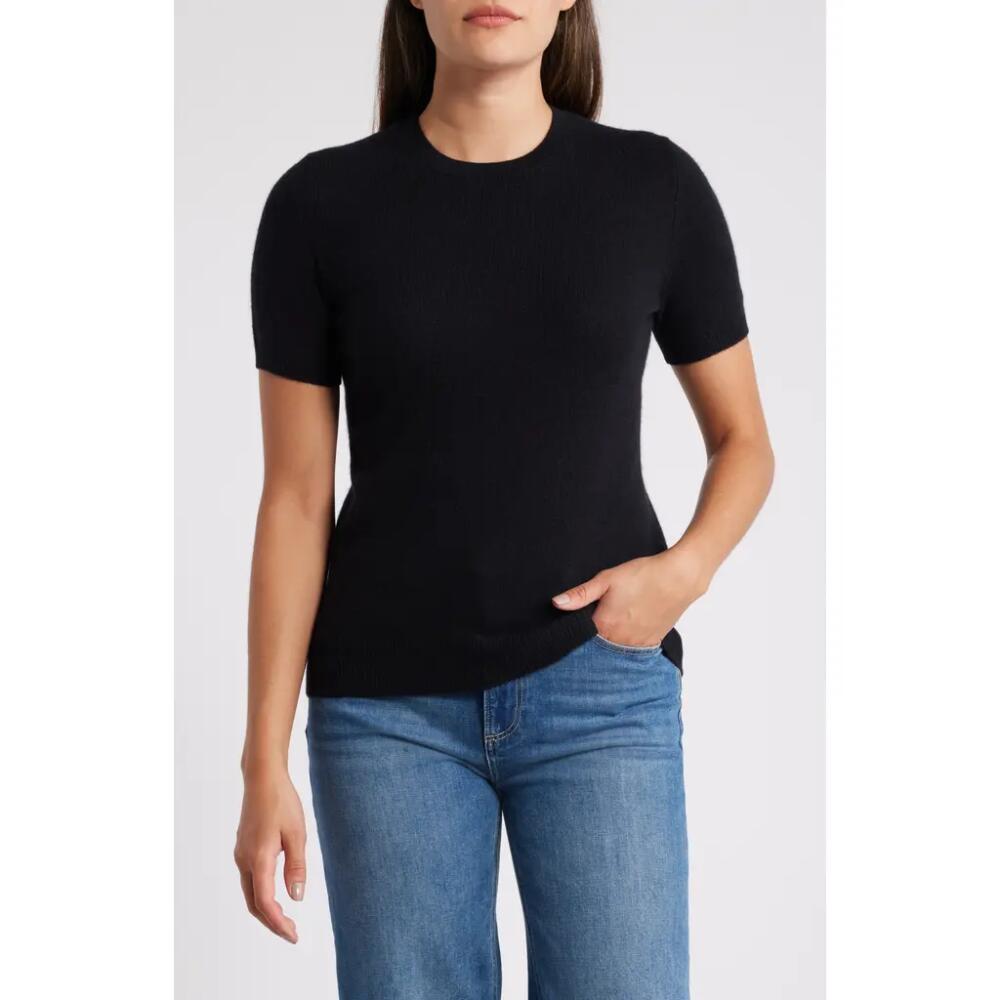 caslon(r) Short Sleeve Cashmere Sweater in Black Rock Cover