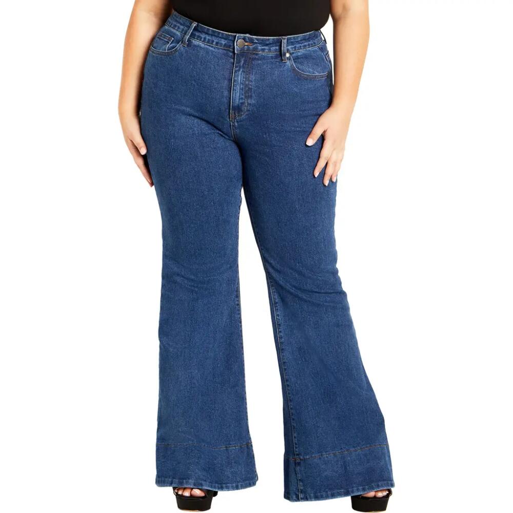 City Chic Harley Veronica High Waist Flare Leg Jeans in Mid Wash Cover