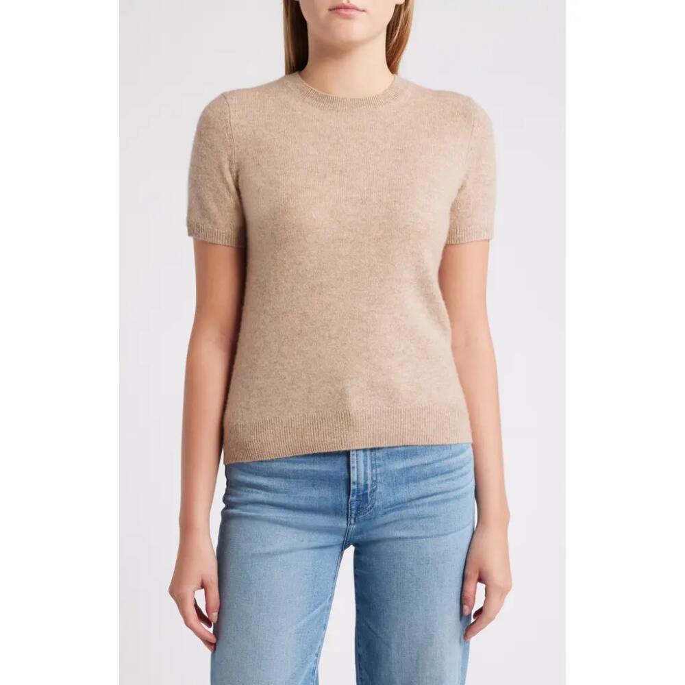 caslon(r) Short Sleeve Cashmere Sweater in Tan Camel Dark Heather Cover