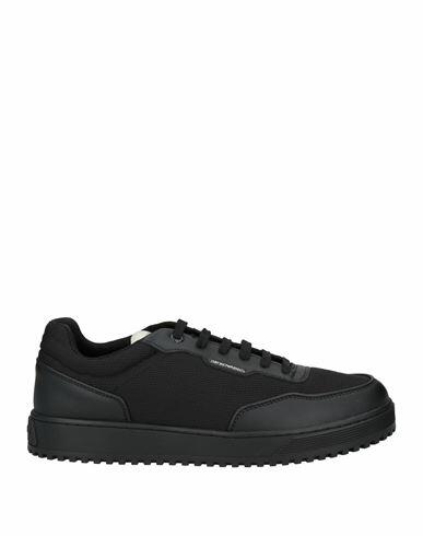 Emporio Armani Man Sneakers Black Polyester, Cow leather Cover