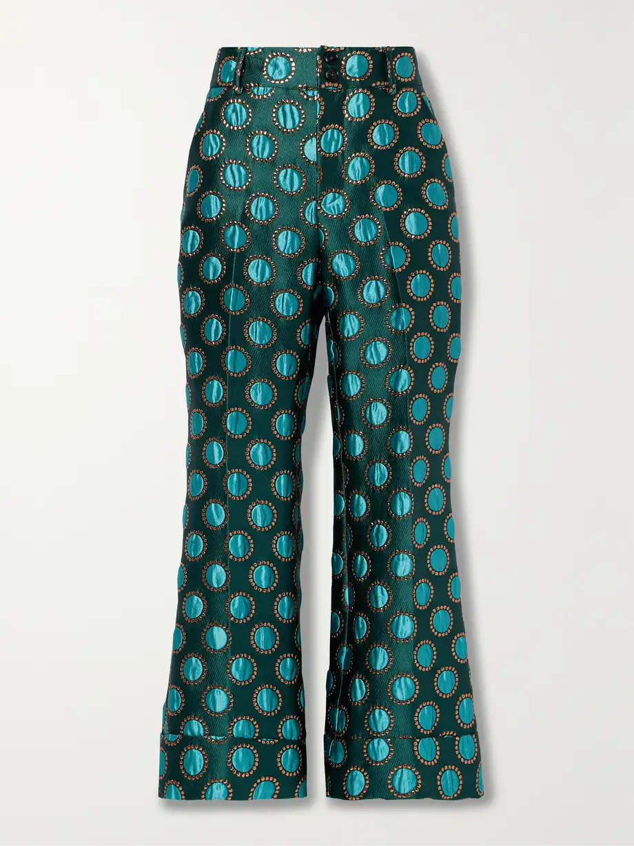 La DoubleJ - Hendrix Metallic Jacquard Flared Pants - Green Cover