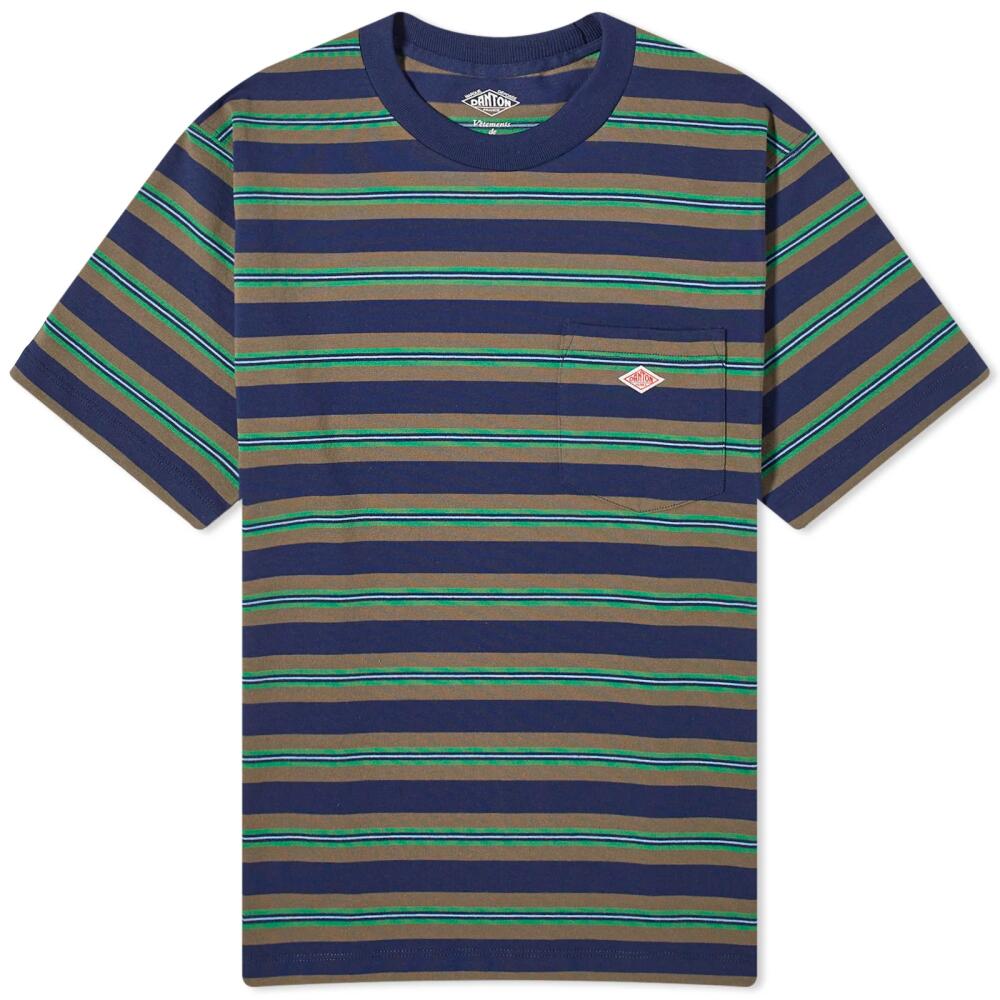 Danton Men's Stripe Pocket T-Shirt in Navy/Light Green Cover