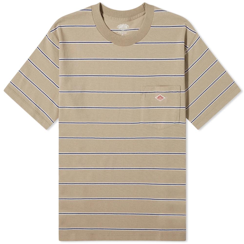 Danton Men's Stripe Pocket T-Shirt in Beige/Purple Cover