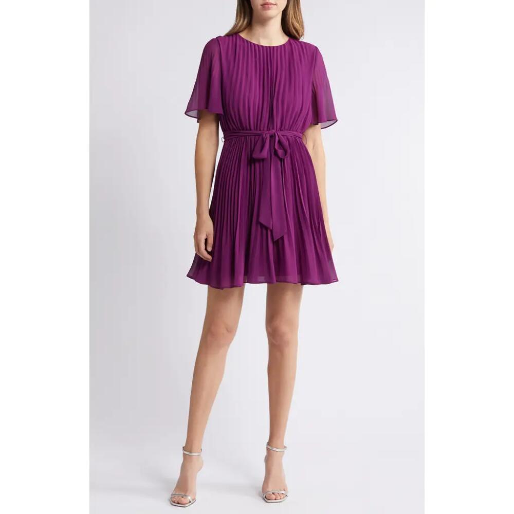 Sam Edelman Pleated Short Sleeve Dress in Eggplant Cover