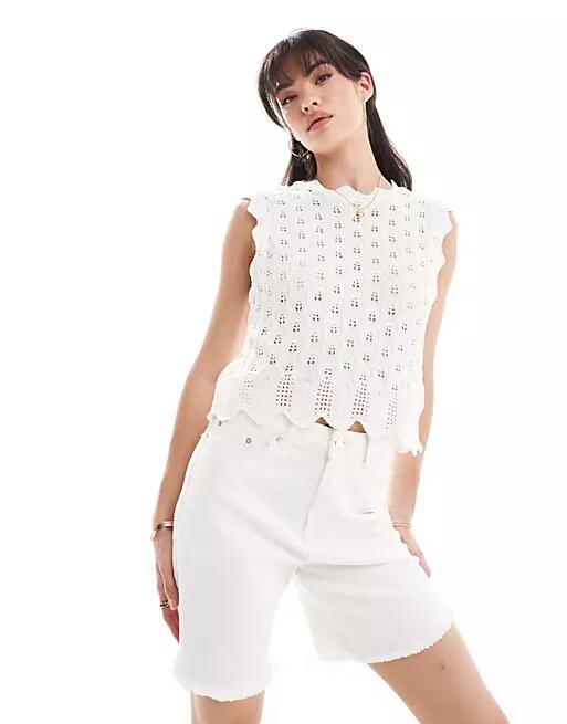 ONLY pointelle knit tank top in cream-White Cover