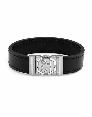 Philipp Plein Hexagon Tactical Buckle Leather Bracelet Man Bracelet Silver Calfskin Cover