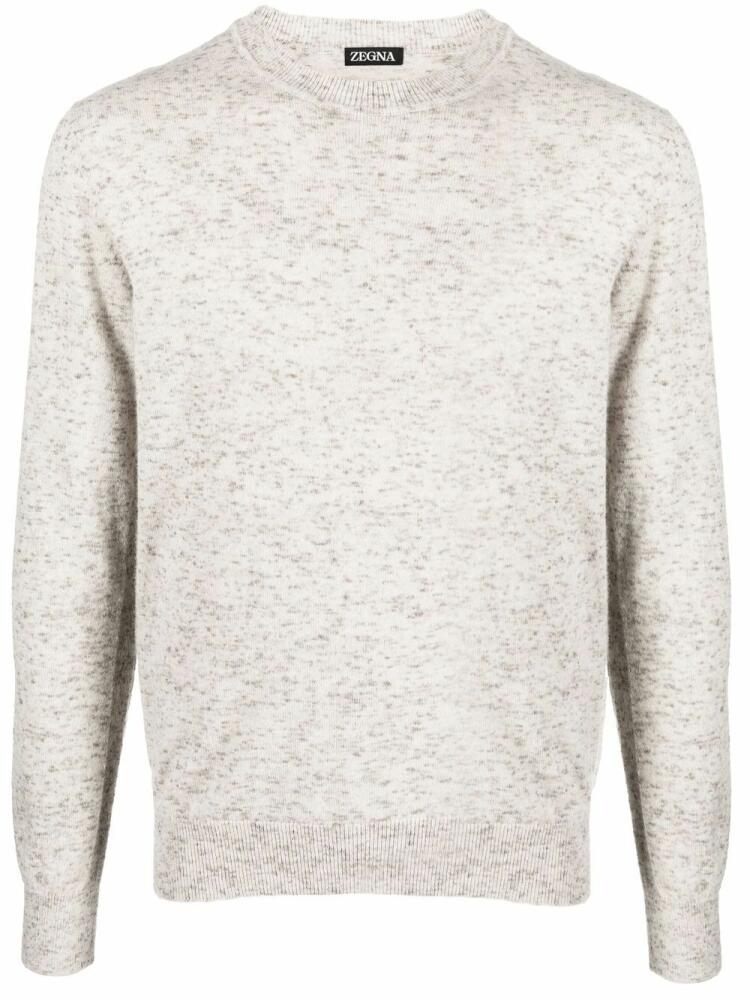 Zegna speckled-knit crew-neck jumper - Neutrals Cover