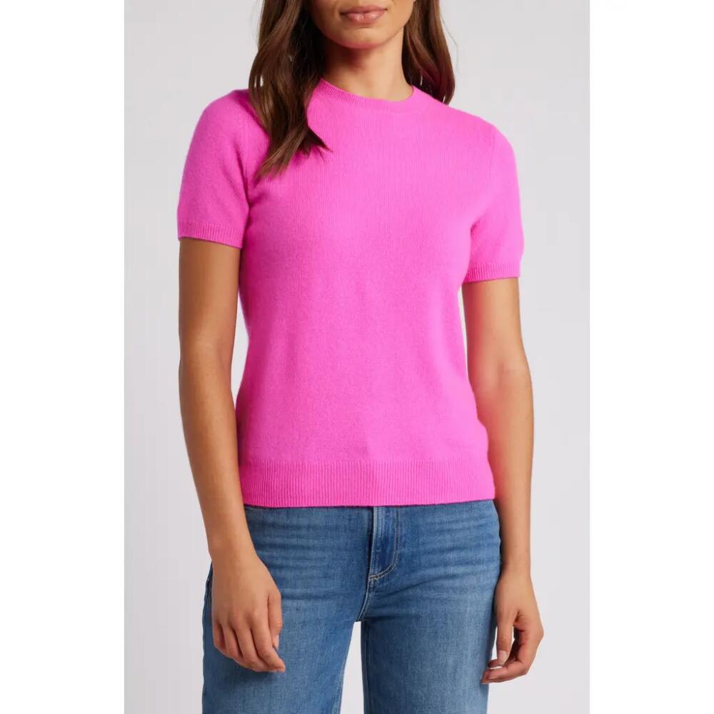 caslon(r) Short Sleeve Cashmere Sweater in Pink Raspberry Cover