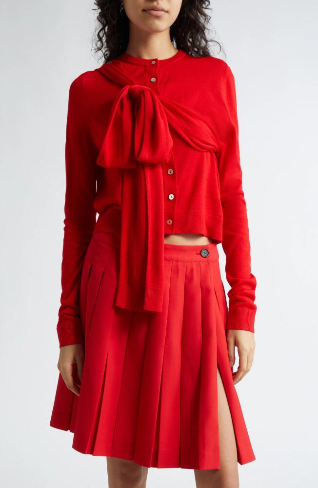 Sandy Liang Hermit Merino Wool Bow Cardigan in Red Cover