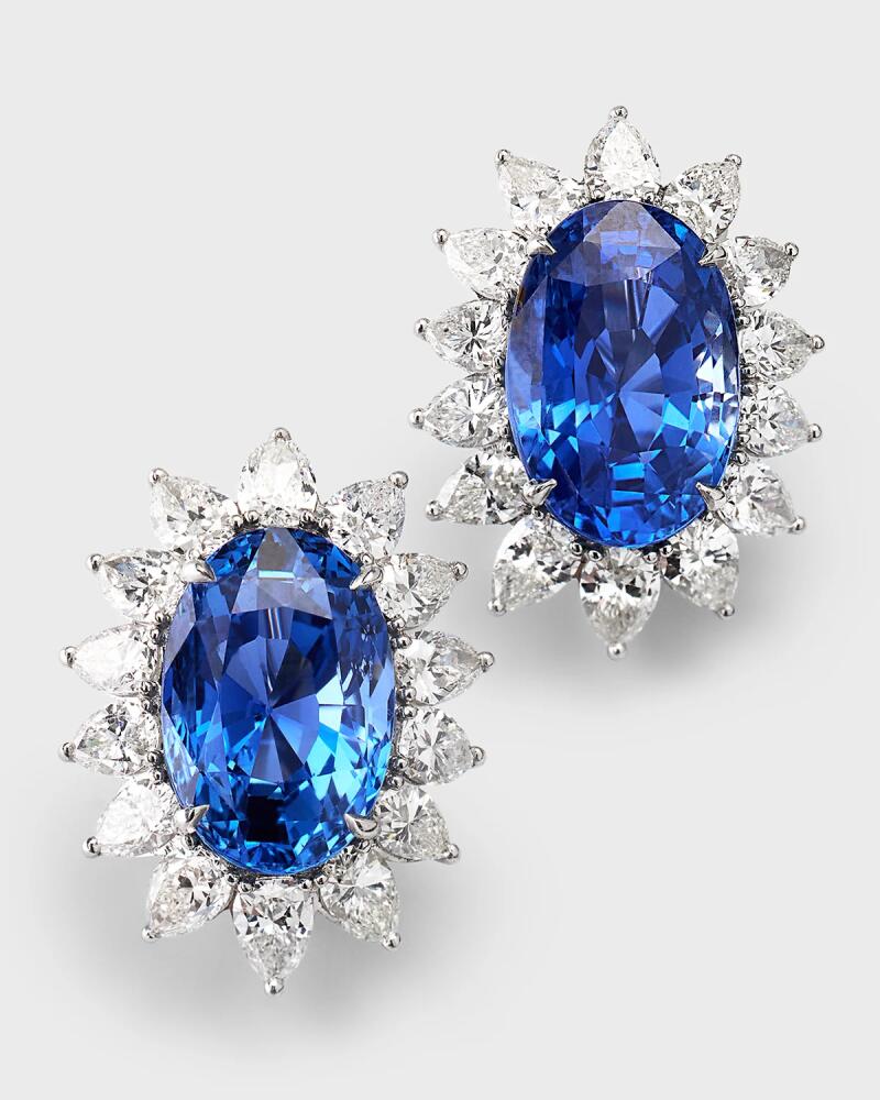 NM Estate Estate Platinum Oval Ceylon No Heat Sapphire and Diamond Earrings Cover