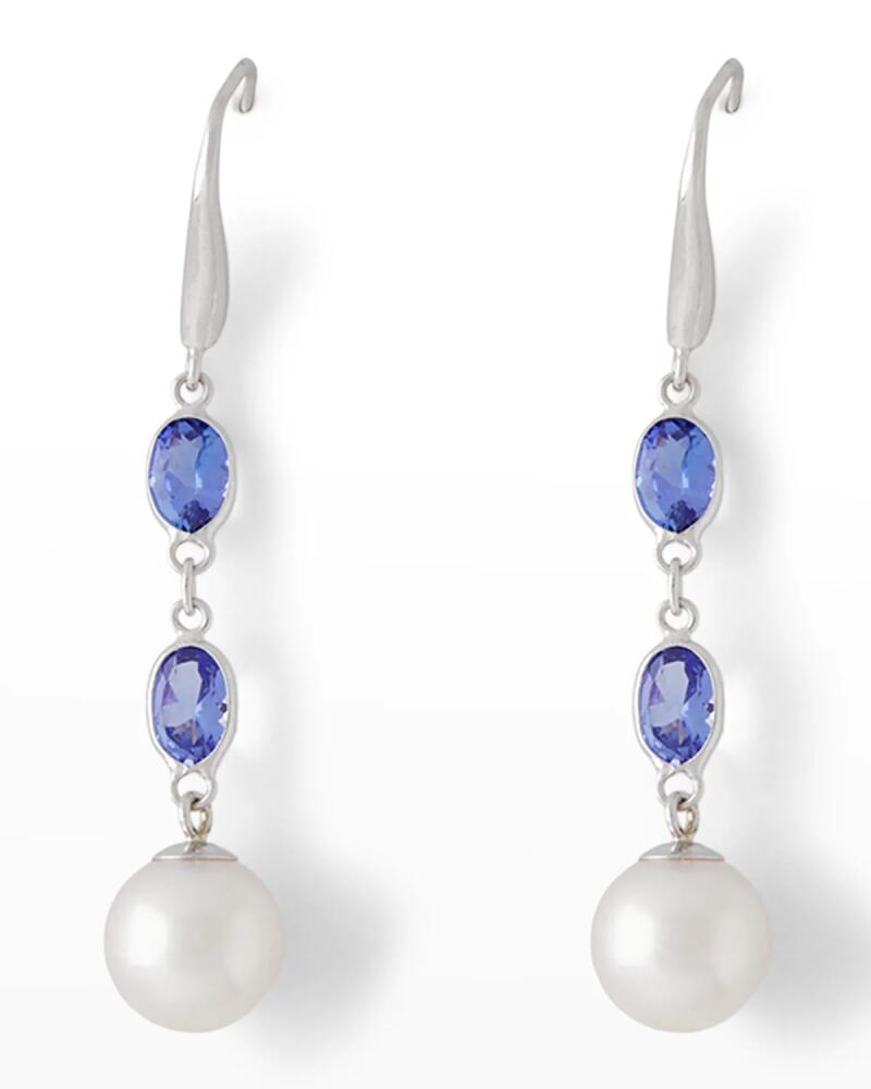 Pearls By Shari 18K White Gold 8.5mm Akoya Pearl and Tanzanite Drop Earrings Cover