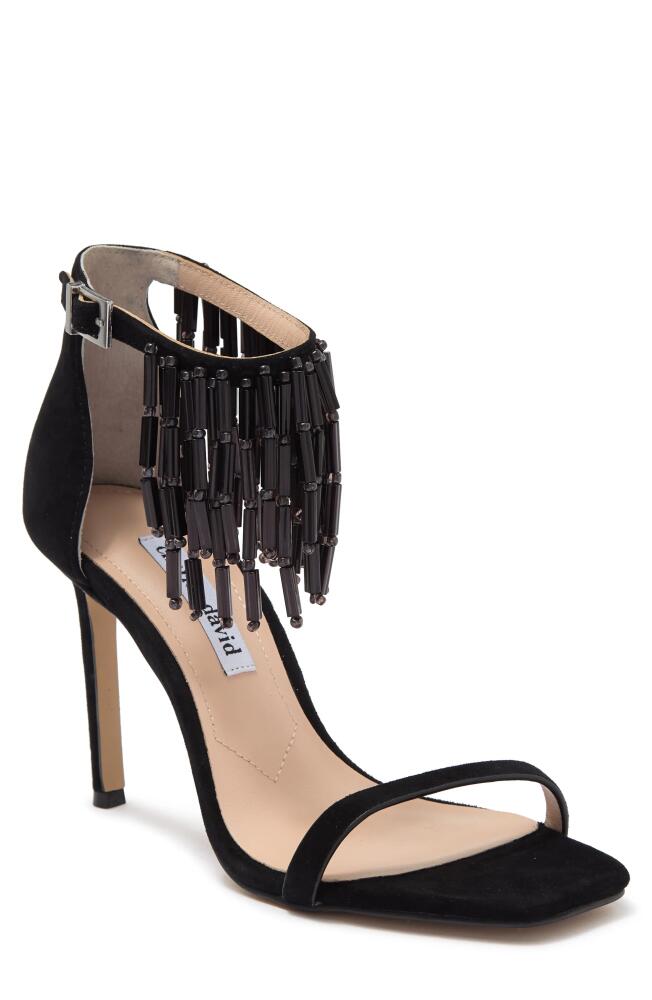 Charles David Enrich Beaded Fringe Sandal in Black Suede W/Beading Cover