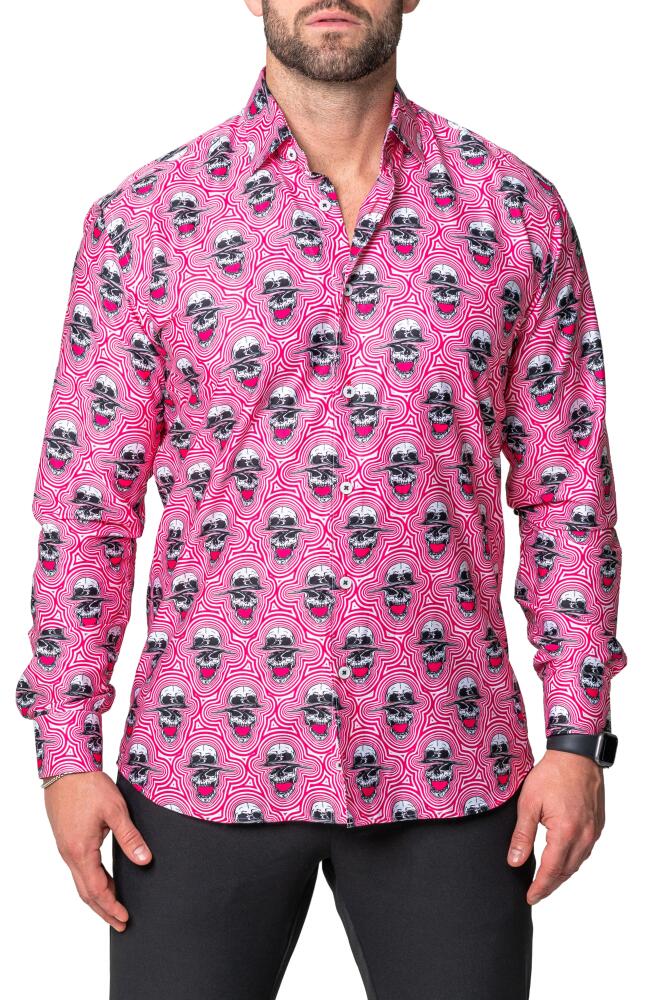 Maceoo Fibonacci Skull Sonic Regular Fit Cotton Blend Button-Up Shirt in Red Cover