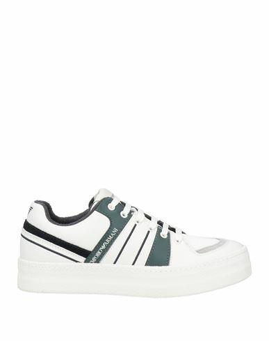 Emporio Armani Man Sneakers White Cow leather, Polyurethane coated, Polyester Cover