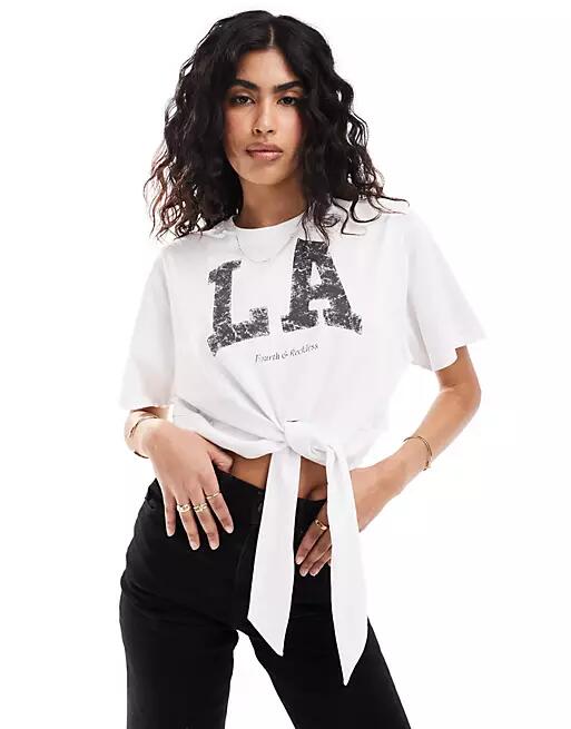 4th & Reckless tie front LA oversized cropped T-shirt in white Cover